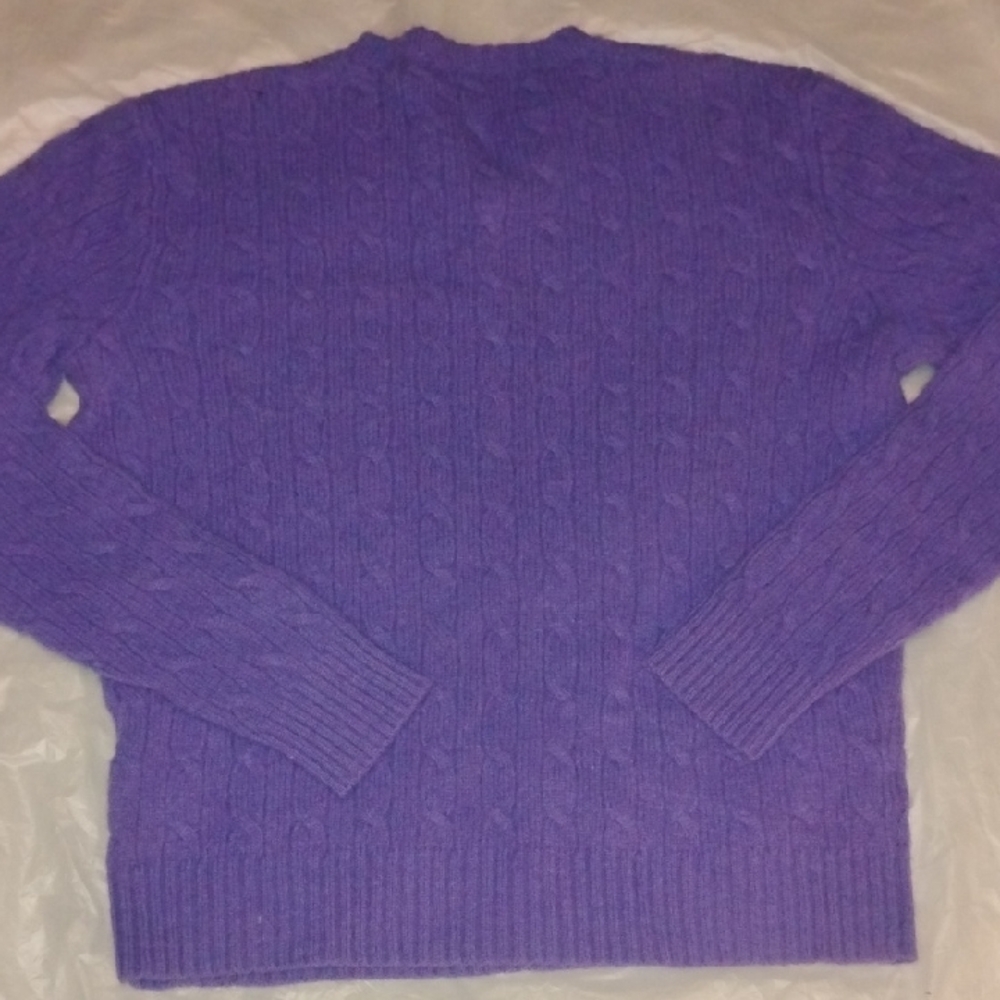 Polo by Ralph Lauren Purple Cable Crewneck Sweater with Yellow Pony - Picture 6 of 6